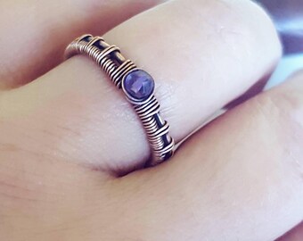 Stackable amethyst ring - wire stone ring - wire wrapped ring - copper ring amethyst - wrapped stone ring - purple gemstone ring birthstone