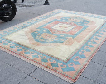 Large turkish rug, large vintage rug, large muted rug, oushak vintage rug, large area rug, large room rug, 622