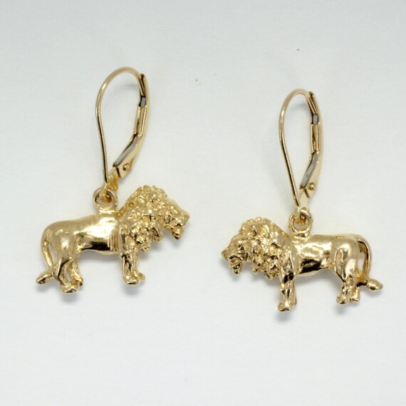 Lion Jewelry Lion Earrings 14kt Gold Full Body Lion Dangle