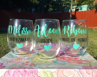 Personalized Bridesmaid 21 oz. Stemless Wine Glass | Bridesmaid Gift | Maid of Honor Gift | Bridal Party Gift