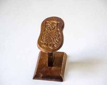 Wooden Owl Recipe Holder Vintage