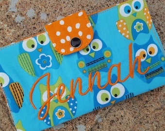 Personalized Owl Checkbook Cover, Coupon Wallet, Checkbook Case, Fabric Checkbook, Owl Gift, Owl Wallet