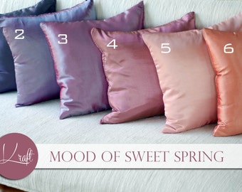 spring-summer silk pillow,plain solid throw pillows, silk cushions, decorative throw pillow, pillow case, Couch Bed Sofa Pillows, 15x15 inch