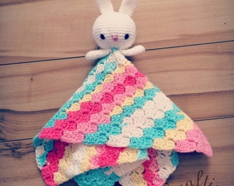 Crochet bunny rabbit lovey, security blanket, baby blanket, baby shower gift