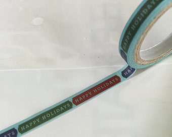 Thin HAPPY HOLIDAYS Washi Tape SKINNY Narrow Roll Christmas Words Saying cards Holiday crafts planner craft planners winter cards phrases