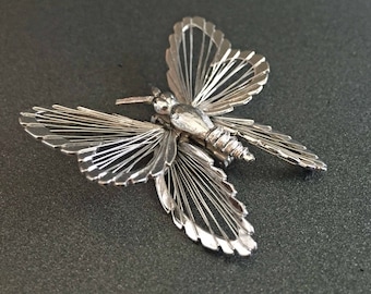 Silver Tone Butterfly Brooch Signed Monet, Vintage Jewelry