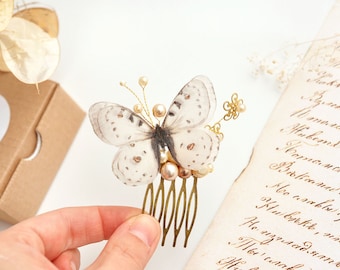 ivory wedding comb ivory bridal hair comb pearl hair comb ivory bridal hair accessory bridal butterfly jewelry butterfly comb gold flower
