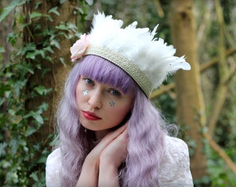 Ivory feather headband, wedding hairpiece, flapper feather crown