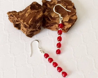 Ruby Red Earrings Red Dangle Earrings Statement Earrings Long Red Earrings Sterling Silver Earrings Red Stick Earrings Birthday Gift For Her