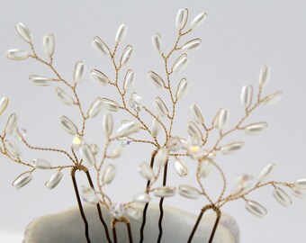 Laurel Bridal Hair Pin Set, Pearl Hair Pins, Crystal Hair Pins, Wedding Hair Accessory.