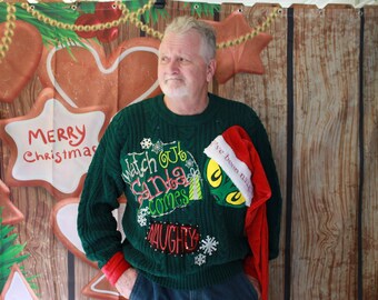 Naughty in hiding... Grinch, funny, tacky, ugly, handsome, party, Christmas sweater