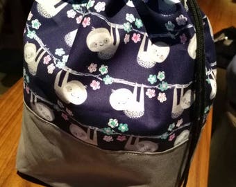 Drawstring Knitting Project Bag - Sloth