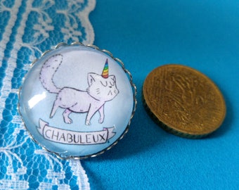 Brooch Chabuleux cat cute Rainbow Unicorn illustration
