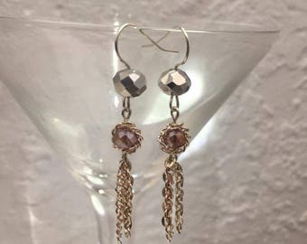Swarovski crystal and chain chandelier earrings. Purple and silver.