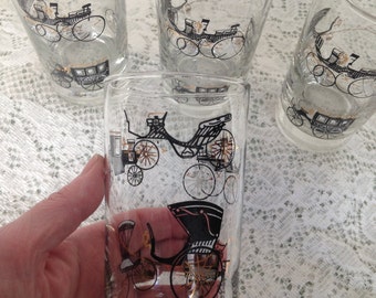 Libbey Tumblers Carriage Design Highball Glasses Mid Century Set of 4