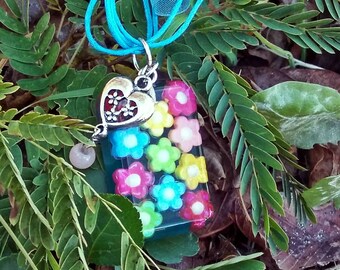 Heart & Flowers Resin Pendant