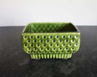 Vintage Green Ceramic Planter, Footed Planter