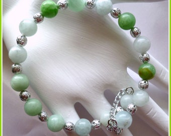 Peaceful green new jade bangle bracelet on memory wire with safety chain, gifts for her, teacher gift, stocking stuffer