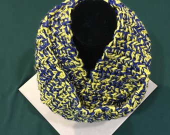 Infinity Scarf, Crochet, Handmade, Blue, Yellow, University of Michigan