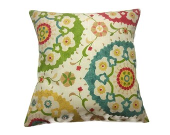 Decorative Pillow Cover Green Yellow Red Blue Suzanni Throw Toss Accent Same Fabric Front/Back 18 x18 inch x