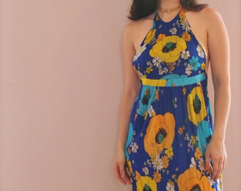 Super Groovy Flower Power 1960's Vintage Halter Dress