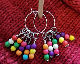 Stitch Markers. Set of 5 Glass beaded markers.