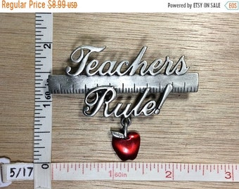 10%OFF3DAYSALE Vintage ©JJ Pewter Teachers Rule Red Apple Pin Brooch Used