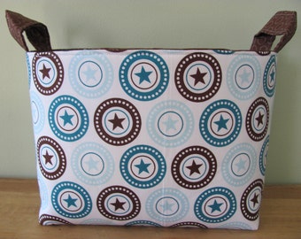 SALE LARGE Fabric Organizer Basket Storage Container Bin - Size Large - All Star Bullseye Dots - RTS