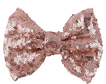 Large 5 inches Rose gold Sequin Bows,Gold sequin bow large Glitter Bow, Shiny Bows, Fabric Bows,DIY Bows,Wholesale Bows/ NO CLIPS