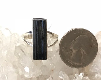 Rough Black Tourmaline Ring, Size 10