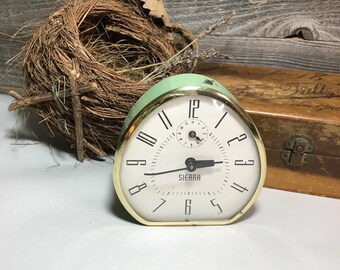 Vintage Alarm Clock- Sierra- Retro Green Alarm- Industrial Winding Clock- Photo Prop- Non Working- N35