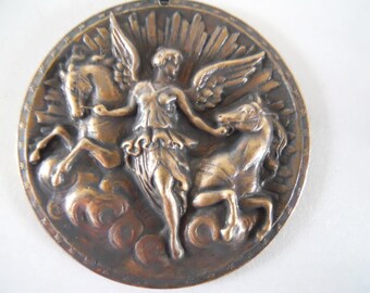 Vintage Brass Victory Angel and Horses Stamping