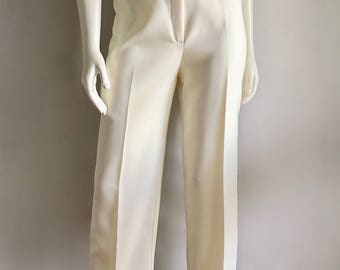 Vintage Women's 70's Cream Pants, High Waisted, Tapered Leg by Devon (M)