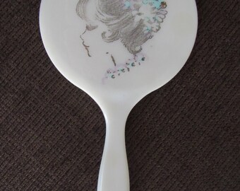 Vintage Bakelite Celluloid Hand Mirror Free Shipping