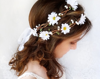 flower crown wedding, daisy headband, daisy flower crown, bridal headpiece, hippie flower crown, white flower crown, floral wreath, daisies