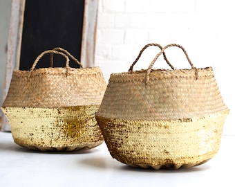 Gold Sequin Dipped Seagrass Basket