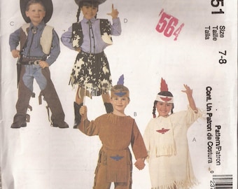 McCalls 2851 Child Cowboys and Indians Costume pattern Size 5-6