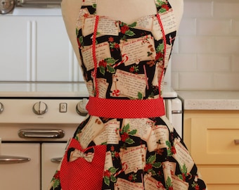 Apron Christmas Recipes on Black MAGGIE Retro Full Apron