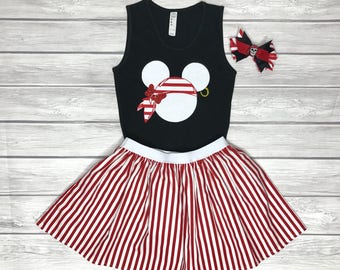 Pirate Minnie Shirt, Skirt, & Bow Set, Cruise Outfit, Girls' Outfit, Minnie Pirate Outfit, Disney Cruise