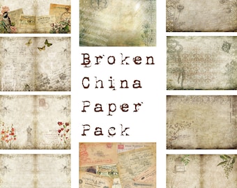 Digital Vintage Journal Page Kit - Broken China - Perfect for journals, cards, mixed media, scrapbooking (10 digital pages)