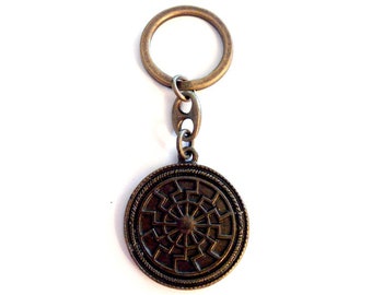 Keychain Sun Antique brass Black Sun Keychain key fob
