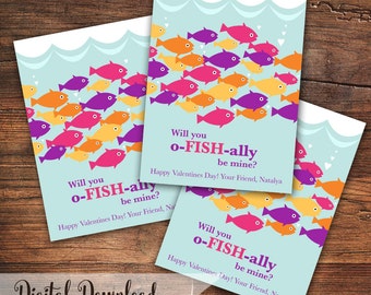 Will you o-FISH-ally be mine? Printable Valentine Cards with Fish