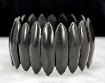 Antique Victorian Vulcanite Mourning Stretch Bracelet Black Bangle 19th Century