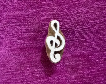 Treble Clef stamp hand carved wood printing block Textile Stamp, Pottery stamp wood printing block, fabric stamps