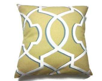 Decorative Pillow Cover Yellow Gray White Modern Lattice Design Same Fabric Front/Back Throw Toss Accent Cover 18 x 18 inch x