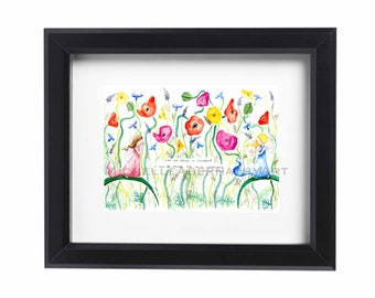 Fairy Children Floral Garden Watercolor Print