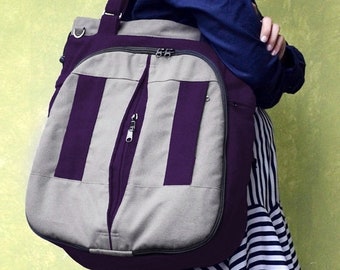 Mother s Day Big Sale LILAC / Large / Dark Purple on Grey / Lined with Purple / Ship in 15 days /Adjustable Strap and Elastic Pockets / Diap