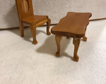 Wood Chair and Table, Miniatures for Dollhouse