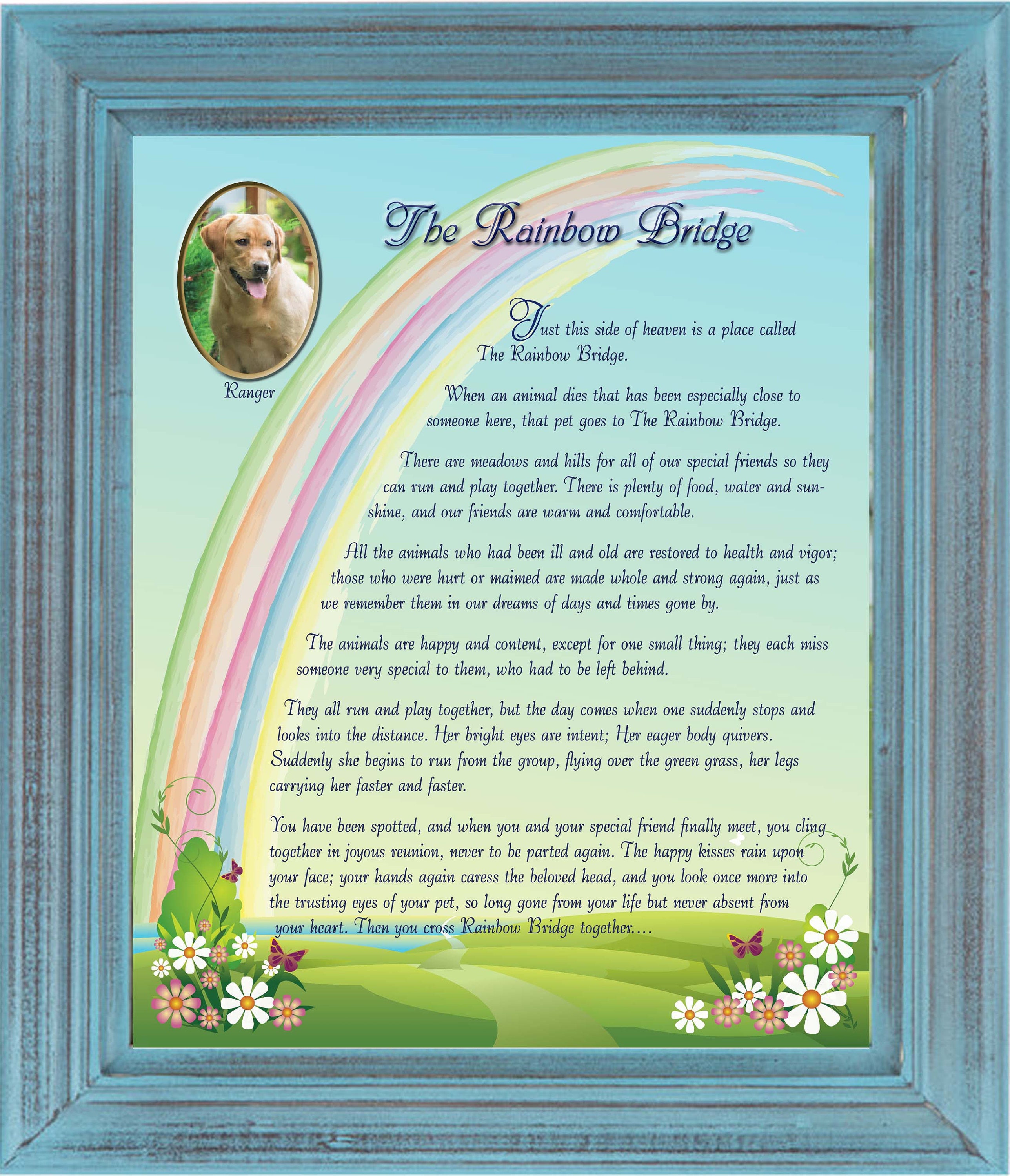 rainbow bridge poem framed pet portrait sympathy pet pet