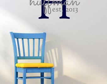Custom Family Last Name & Monogram - Family Vinyl Wall Art Decal, Last Name Vinyl, Personalized Vinyl, Home Decor, Living Room Vinyl 23x14.8